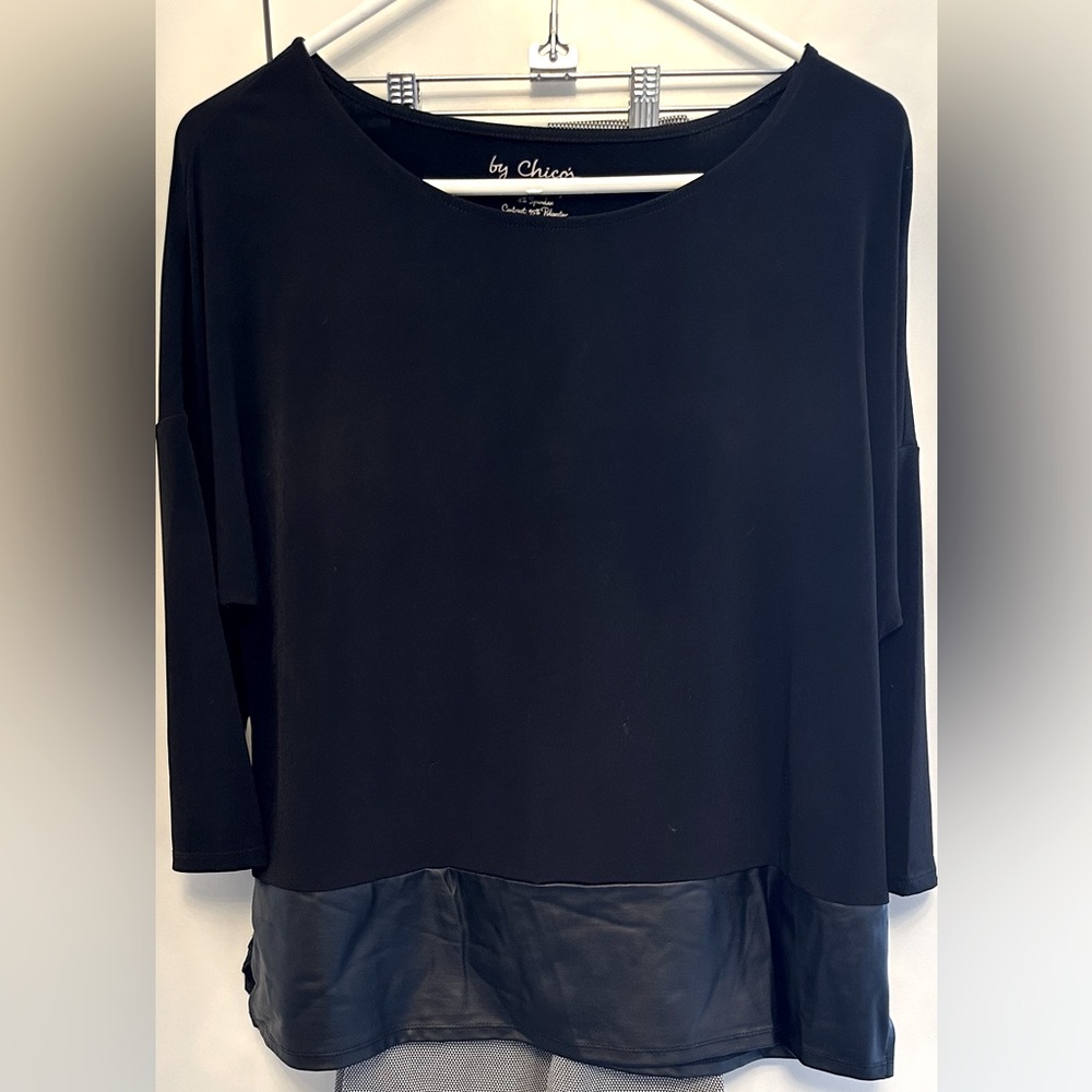 Chico’s Top with Black Leather Bottom.